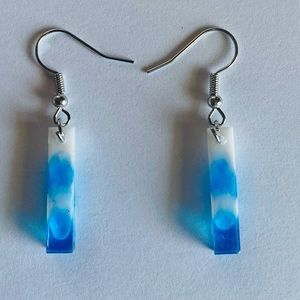 Blue and white rectangle resin earrings OPTION 1